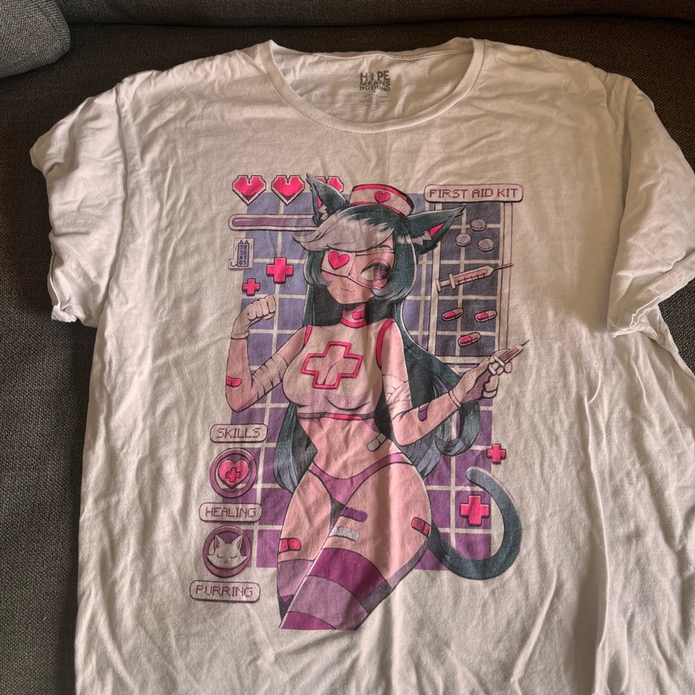 Spencer's White Tee with Anime Graphic